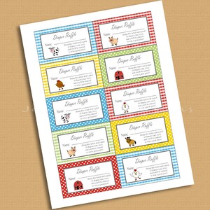 Farm Theme Diaper Raffle Tickets INSTANT DOWNLOAD Printable Raffle Tickets Baby Shower Barnyard DIY