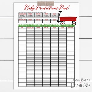 Baby Shower imprimible Baby Pool Game Red Wagon Predicciones de nacimiento en 3 tamaños de póster DESCARGA INSTANTÁNEA