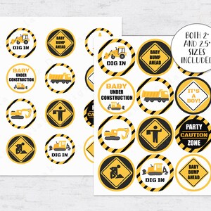 Under Construction Cupcake Toppers - 2" and 2.5" Circles Printable Baby Shower INSTANT DOWNLOAD CN01 image 2