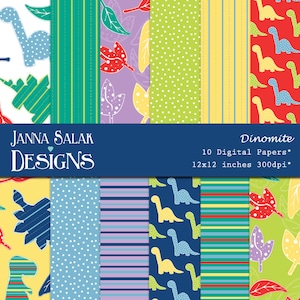 Dinosaur Digital Papers, Dinosaur Scrapbook Papers INSTANT DOWNLOAD - 12 jpg files 12x12
