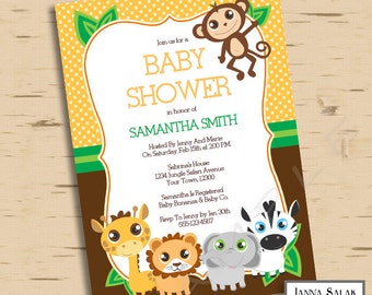Printable Jungle Safari Baby Shower Invitation Printable Invite Diy INSTANT DOWNLOAD You Edit PDF JS001