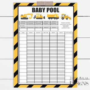Imprimible baby shower baby pool juego construcción tema predicciones de nacimiento 11 " x 17 " 18x24 " 24 " x 36 " Cartel DESCARGA INSTANTÁNEA CN01
