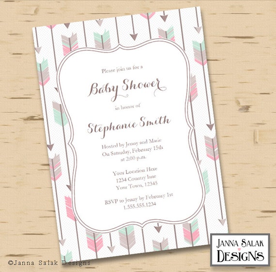 Tribal Arrow Baby Shower Invitation Printable You Edit Boho Girl Mint Pink Diy Instant Editable Pdf Tr007