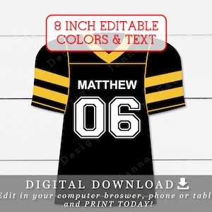 Étiquettes de maillot de football 20 x 23 cm avec noms, numéros et couleurs modifiables Modèle DIY