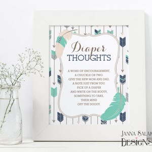 Tribal Diaper Thoughts Baby Shower Sign 8x10&quot; - Late Night Diapers Boho Arrows and Feathers Boy DIY INSTANT DOWNLOAD Pdf TR005
