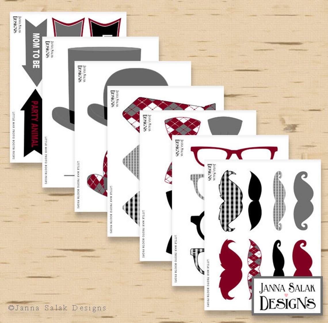 Printable Little Man Photo Booth Props Baby Shower Burgundy - Etsy