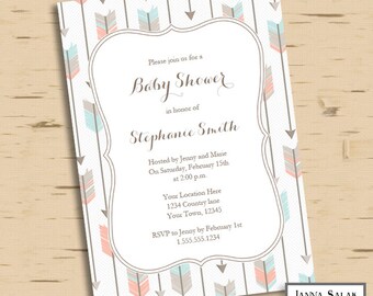 Tribal Arrow Baby Shower Invitation You Edit- Boho Girl DIY INSTANT DOWNLOAD Editable Pdf TR001