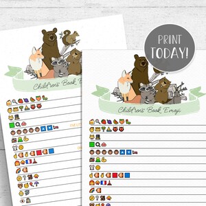 Woodland Baby Book Emoji Pictionary Game Printable - Forest Animals Baby Shower INSTANT DOWNLOAD WL01