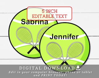 Balles de tennis de 5 "avec noms modifiables et modèles de bricolage de raquettes Étiquettes imprimables