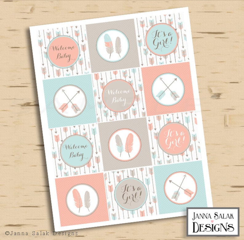 Tribal Arrow Baby Shower Cupcake Toppers It/'s a Girl Pink Grey and Blue DIY Printable INSTANT DOWNLOAD TR001