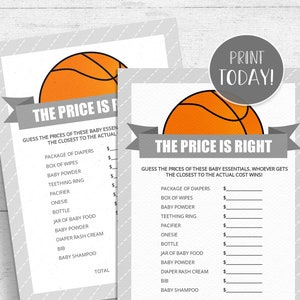 Basketball Baby Shower The Price Is Right Game Printable - Orange and Gray INSTANT DOWNLOAD BK01