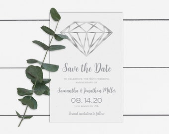 Diamond Wedding Anniversary Save the Date Invitation Template 4x6 Digital 60th Invite DIY Printable with Editable Text WD02