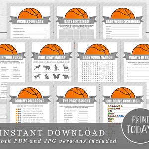 Basketball Baby Shower Game Package Printable - 10 Games - INSTANT DOWNLOAD BK01