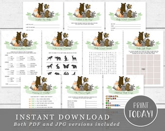 Woodland Baby Shower Game Package Printable - 10 Games - INSTANT DOWNLOAD WL01
