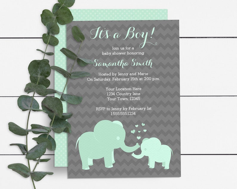 Printable Elephant Baby Shower Invitation Template Mint and Etsy