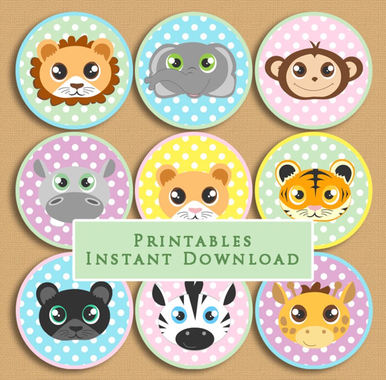 Baby Jungle Animals Printable Cupcake Toppers Baby Shower Or Etsy