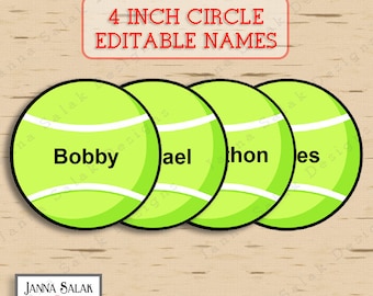 Étiquettes de tennis de 4 pouces avec noms modifiables TÉLÉCHARGEMENT INSTANTANÉ DIY Pdf