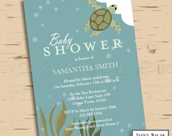 Printable Ocean Theme Baby Shower Invitation Sea Turtle Blue and Green 5x7 Invite Diy INSTANT DOWNLOAD You Edit PDF OC01