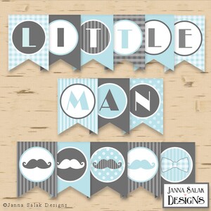 Little Man Baby Shower PRINTABLE Party Package Blue and Grey Diy INSTANT DOWNLOAD Pdf LM001 image 4