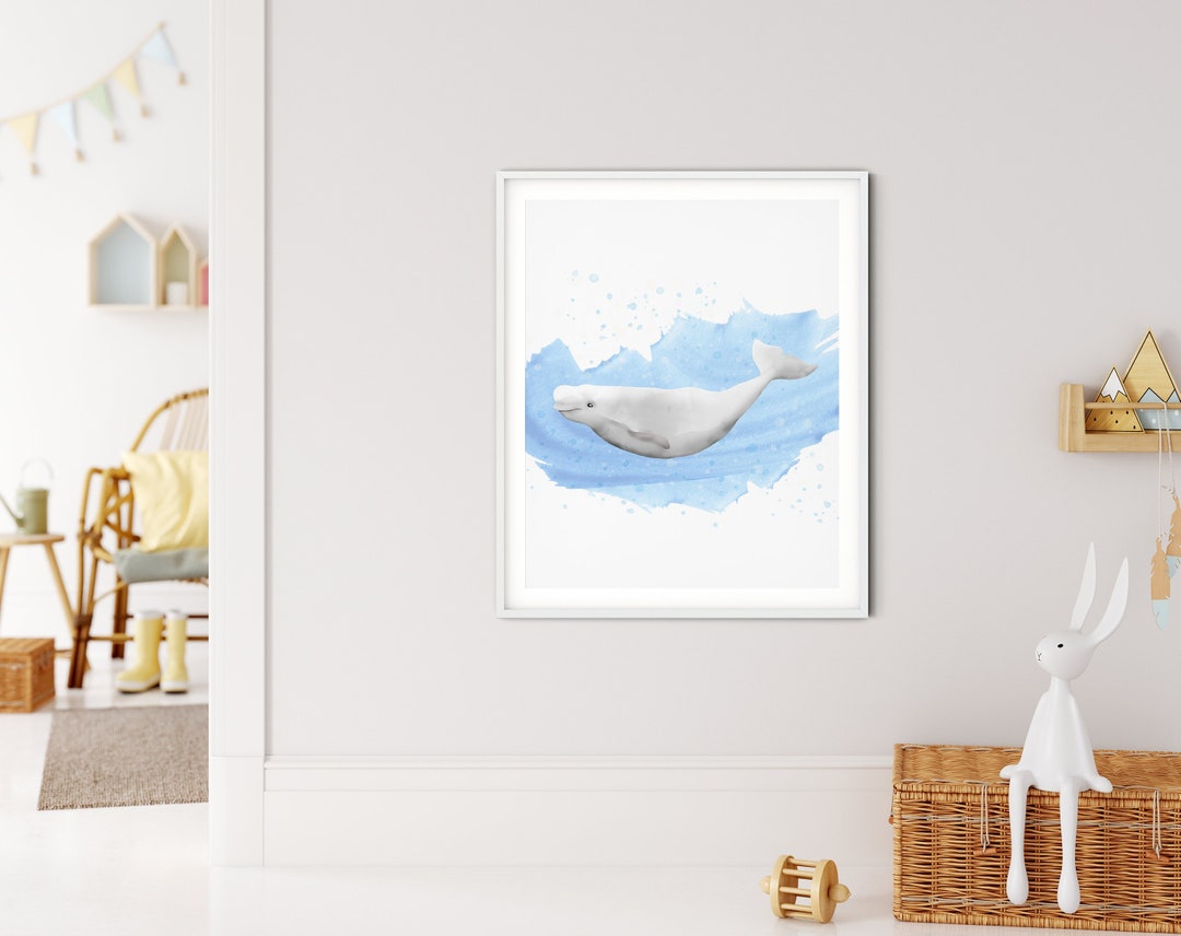 Beluga Whale Nursery Print Printable Blue Ocean Watercolor Belugas ...