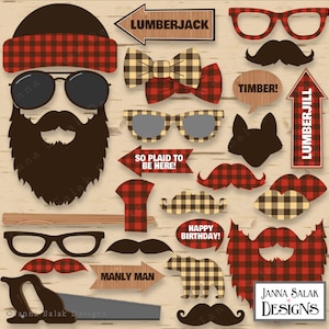 Printable Lumberjack Photo Booth Props Birthday Party Red Brown DIY INSTANT DOWNLOAD Pdf  LJ01