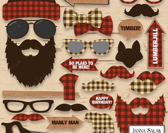 Printable Lumberjack Photo Booth Props Birthday Party Red Brown DIY INSTANT DOWNLOAD Pdf  LJ01