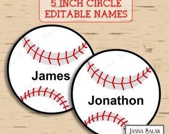 5" Baseball Tags With Editable Names INSTANT DOWNLOAD DIY Pdf