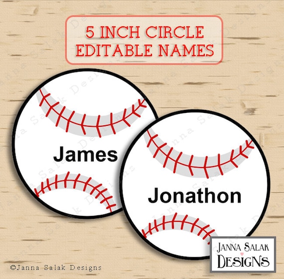 5 baseball tags with editable names instant download diy etsy