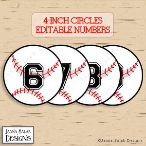 4&quot; Baseball Tags With Editable Numbers INSTANT DOWNLOAD DIY Pdf