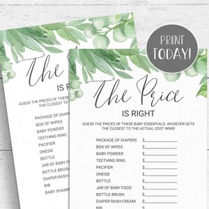Greenery Baby Shower Price Is Right Game Printable - Green Leaves DIY INSTANT DOWNLOAD Pdf GR03