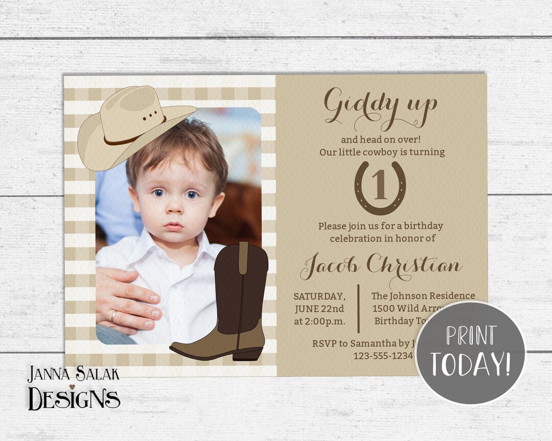Printable Cowboy Photo Birthday Invitation Digital Invite PDF or JPG ...