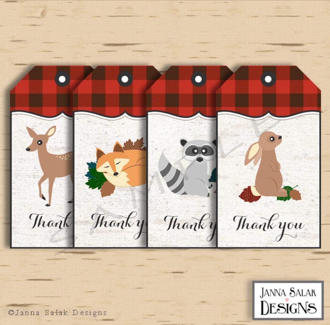 Printable Woodland Creatures Hanging Thank You Favor Tags Lumberjack ...