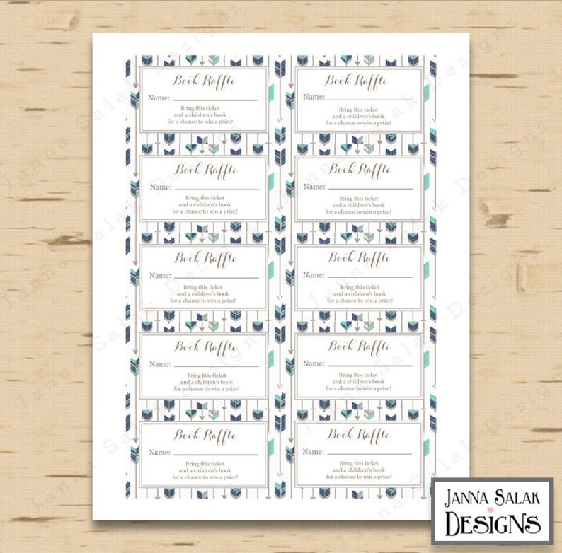 Tribal Arrow Book Raffle Tickets INSTANT DOWNLOAD Printable Navy Blue ...