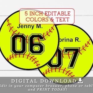 5&quot; Softball Tags With Editable Names and Numbers DIY Template