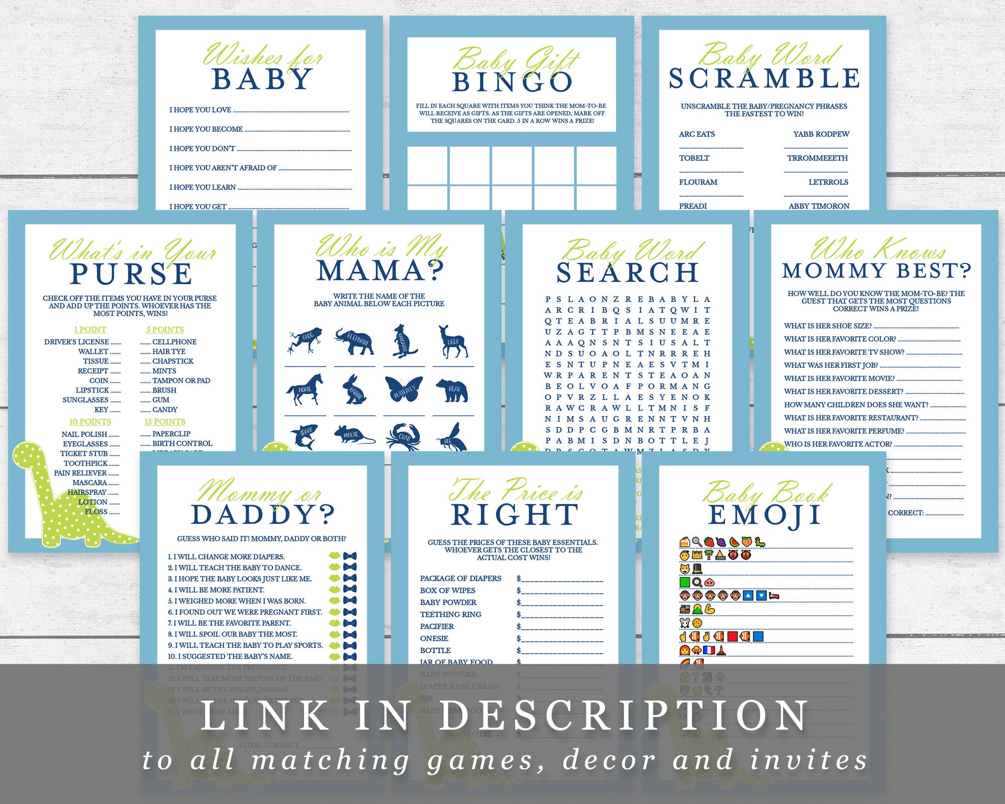 Printable Dinosaur Baby Pool Game Dino Baby Shower Birth Etsy