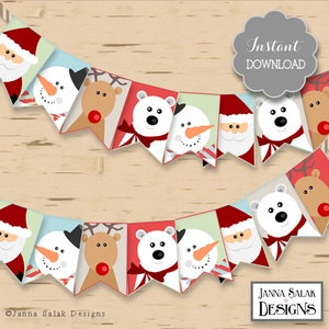 PDF zum Ausdrucken, Süße Weihnachtsfiguren, Banner, Flaggen, SOFORTIGER DOWNLOAD