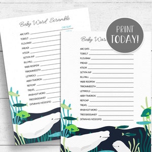 Beluga Baby Shower Word Scramble Game Printable - INSTANT DOWNLOAD BL01