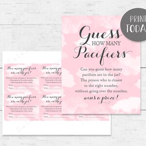 Pink Clouds Pacifier Guessing Game Baby Shower - INSTANT DOWNLOAD - Printable