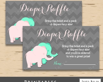 Elephant Twins Diaper Raffle Tickets INSTANT DOWNLOAD Printable Raffle Tickets DIY Girl Boy Baby Shower