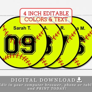 4-Zoll-Softball-Tags mit bearbeitbaren Namen und Zahlen zum Selbermachen