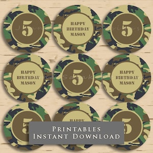 Camouflage / Camo Geburtstagsparty Cupcake Toppers DIY Digital SOFORT DOWNLOAD Sie bearbeiten PDF
