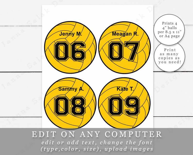 4 Water Polo Balls Tags Toppers With Editable Names and Etsy