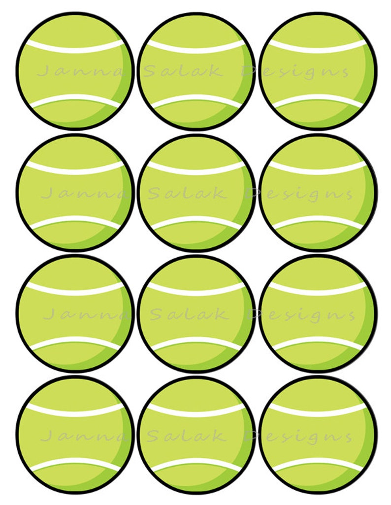 2.5 Green Tennis Ball Printable Cupcake Toppers Sports Etsy