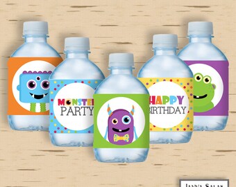 Monster Party Water Bottle Wrappers Printable Boy DIY TÉLÉCHARGEMENT INSTANTANÉ MON01