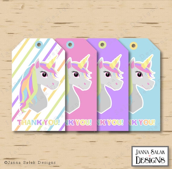 Printable Unicorn Hanging Thank You Favor Tags Pastel Rainbow | Etsy