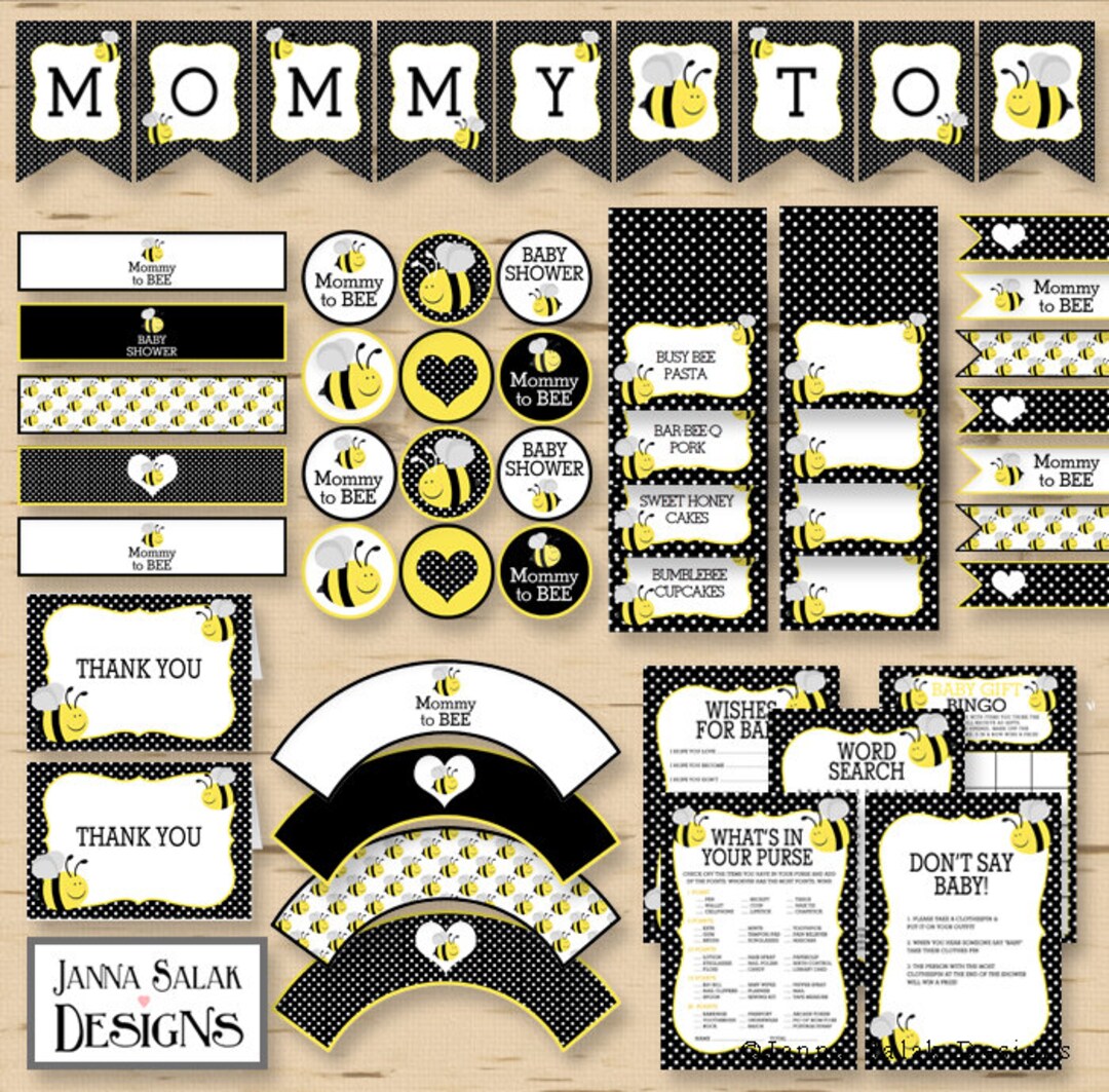 Mommy to Bee Baby Shower PRINTABLE Party Package Yellow and Black Diy ...