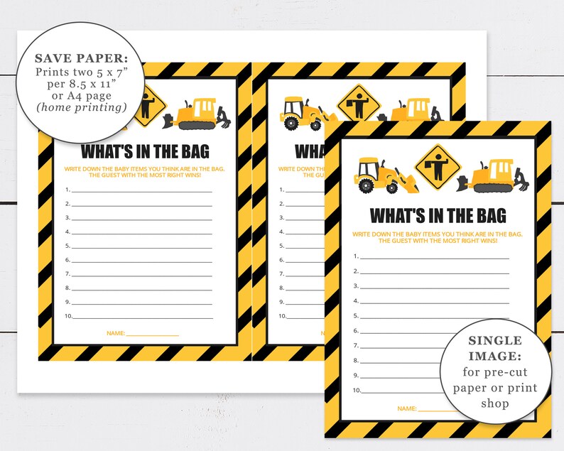 Printable What's in the Bag Game Under Construction Etsy