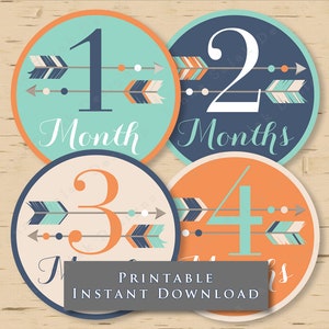 Tribal Month Stickers INSTANT DOWNLOAD PRINTABLE Pdf Diy - Arrow Boy Milestone Growth Monthly Baby Stickers or Iron-on TR003