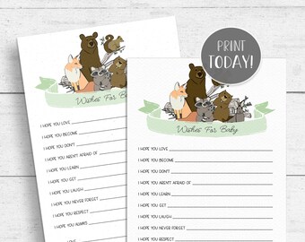 Woodland Wishes For Baby Game Printable - Forest Animals  Baby Shower INSTANT DOWNLOAD WL01