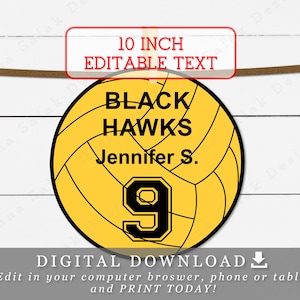 10&quot; Water Polo Ball With Editable Team Name Player Names and Numbers Banner DIY Template Printable